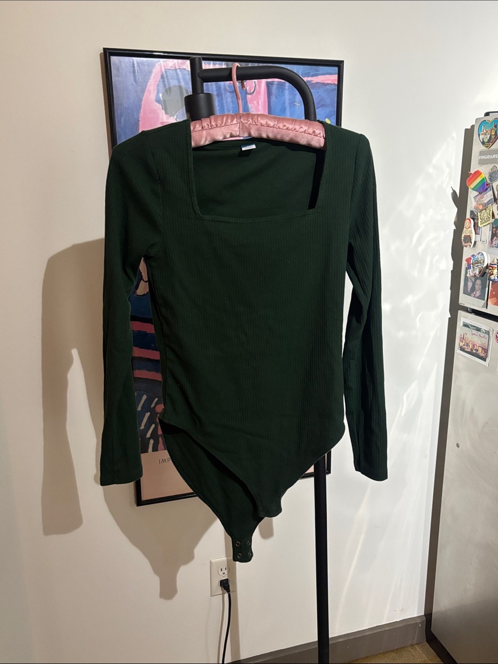 Old Navy Ribbed Square-Neck Long Sleeve Bodysuit in Dark Green
